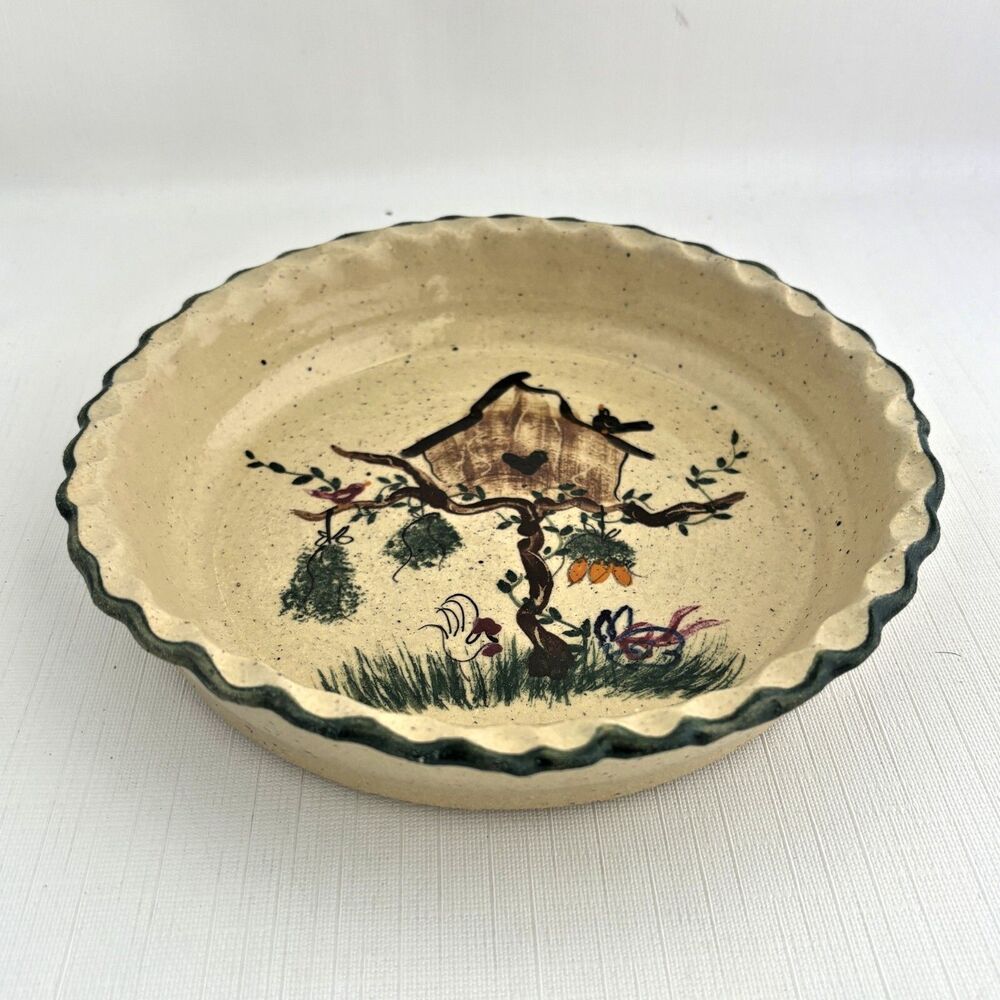 Handmade Farmhouse Pie Plate Cottagecore Country Signed Pottery